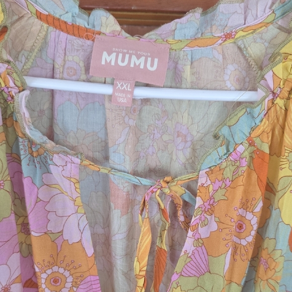 Show Me Your MuMu Yellow and Pink Plunge Neck Bishop Sleeve Sundress XXL - Picture 6 of 11